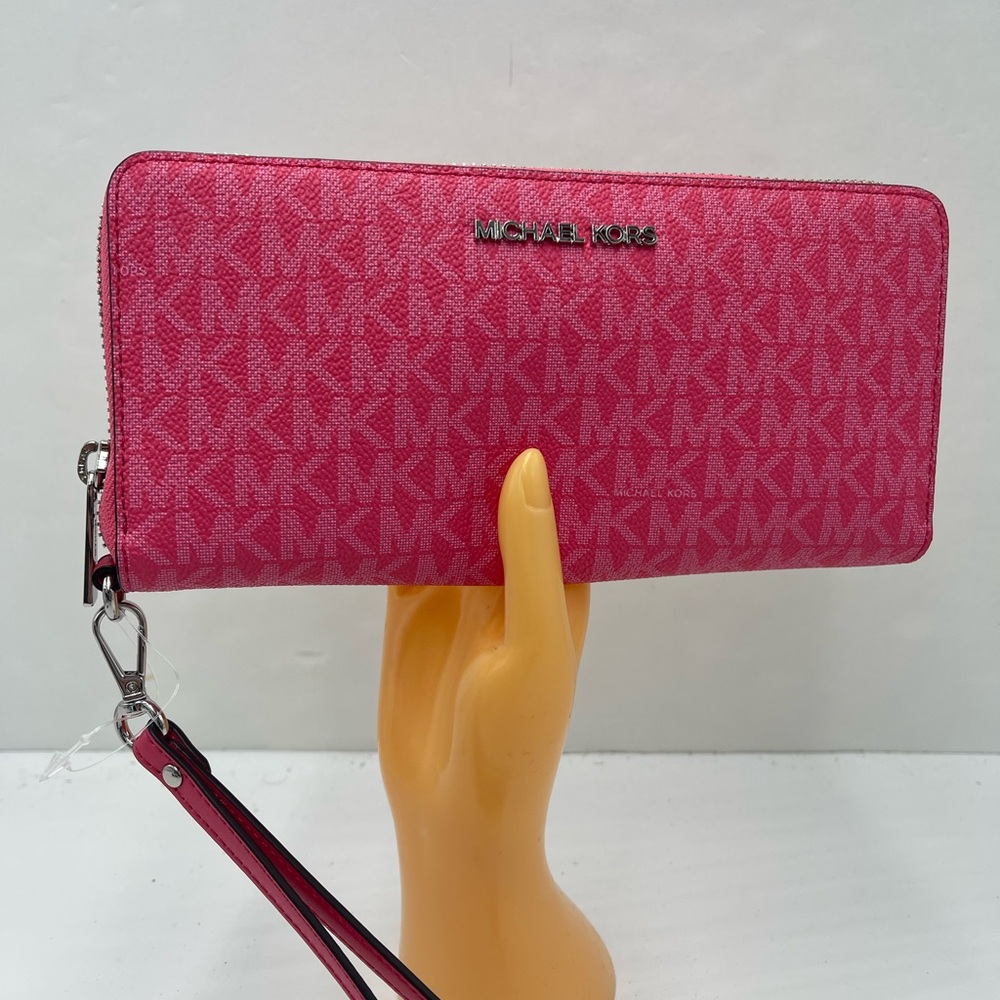MICHAEL KORS Jet Set Large Signature Logo Continental Wallet Wristlet Phone NWT - Picture 2 of 16
